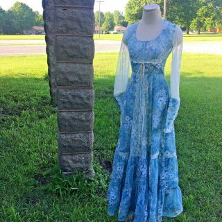 Vintage Hippie Gunne Sax Dress Bohemian Floral Peasant Prairie Corset Boho 7
