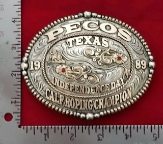 TROPHY RODEO BUCKLE CHAMPION - VINTAGE 2015 PECOS TEXAS CALF ROPING 850 2