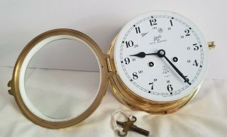 Schatz 8 Day 1881 Royal Mariner Brass Ships Bell Clock w/key 3
