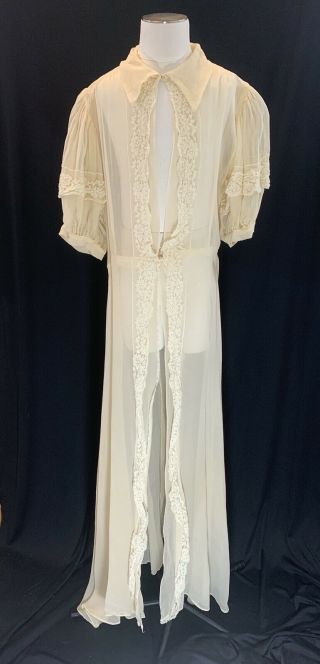 Vintage Sheer White Silk Dress With Adorable Lace