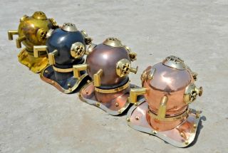 Combo 4 Antique Scuba Brass Finish Diving Helmet Us Navy Mark V Deep Sea Marine