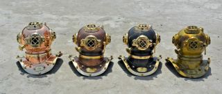 COMBO 4 Antique Scuba Brass Finish Diving Helmet US Navy Mark V Deep Sea Marine 3