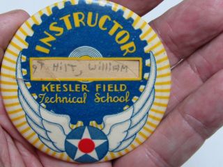Wwii Usaaf Flight Instructor Kessler Army Air Field Id Badge Pinback Named