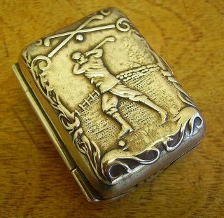 Old Vintage Sterling 925 Silver Golfing Golf Stamp Or Pill Snuff Box