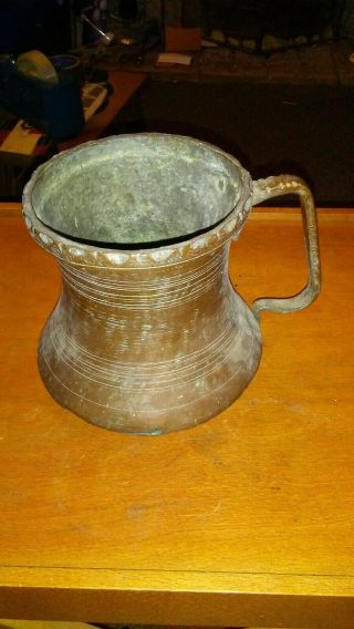 Antique Qajar 19c Persian Tinned Copper Pitcher Mug Tankard Jug Islamic Pot