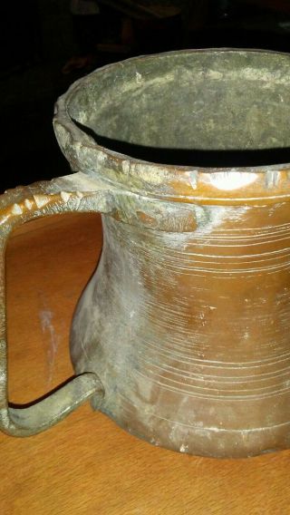 Antique qajar 19c persian tinned copper pitcher mug tankard jug islamic pot 4