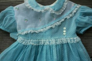 Vintage 1950s Shear Nylon Baby Girl Toddler Party Dress Blue Swiss Dot