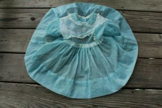 Vintage 1950s Shear Nylon Baby Girl Toddler Party Dress Blue Swiss Dot 3