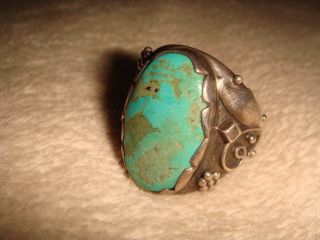 Vintage Old Pawn Navajo 16.  2 Gram Large Sterling Silver & Turquoise Mens Ring 8,