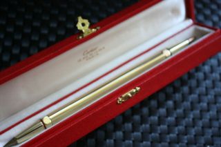 Vintage Cartier 2 Sided Ballpoint Pen,  Gold Plated,  Box