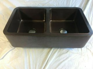 Copper Farmhouse Double Bowl Sink 36 In Dark Antique (minor Imperfections)