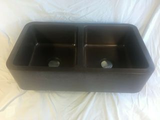 COPPER FARMHOUSE DOUBLE BOWL SINK 36 IN DARK ANTIQUE (minor imperfections) 4