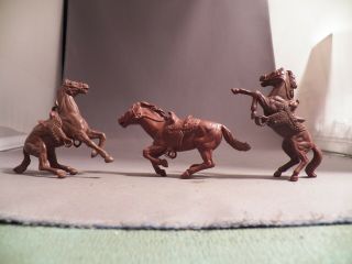 Marx 54mm Saddle Horses In Brown Set Of Three Different Poses