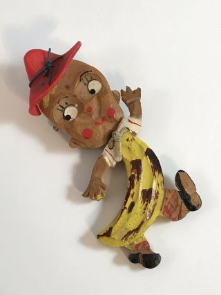 RARE HUGE VINTAGE ART DECO ENAMEL CELLULOID “BANANA BOY “ WOOD BROOCH PIN 2