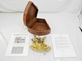 Vintage Sextant,  Brass,  Navigation Instrument,  With Wood Case