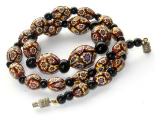 Vintage Venetian Moretti Millefiori Glass Bead Necklace - Art Deco.