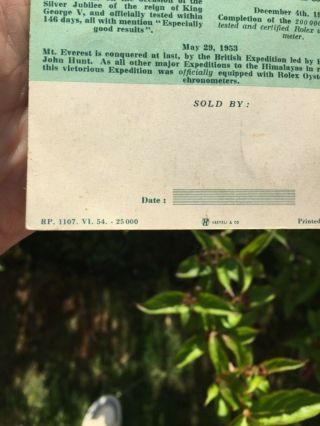 Rare Rolex Blank Guarantee Dated 1954 5