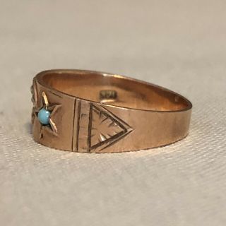 Antique Victorian 14K Rose Gold Turquoise Seed Pearl Ring Band Moon Stars Sz 6 3