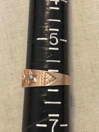 Antique Victorian 14K Rose Gold Turquoise Seed Pearl Ring Band Moon Stars Sz 6 7