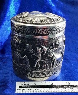 ANTIQUE SOLID SILVER ANGLO INDIAN ANIMAL LIDDED POT 1890s 3