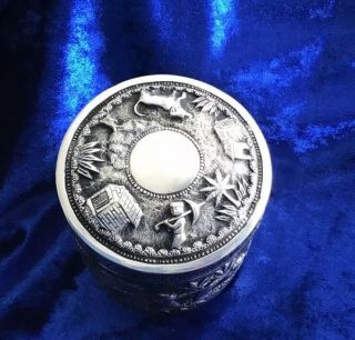 ANTIQUE SOLID SILVER ANGLO INDIAN ANIMAL LIDDED POT 1890s 5