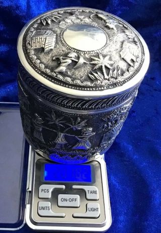 ANTIQUE SOLID SILVER ANGLO INDIAN ANIMAL LIDDED POT 1890s 6