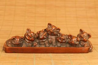 Rare Chinese Old Boxwood Hand Carved Pig Statue Collectable