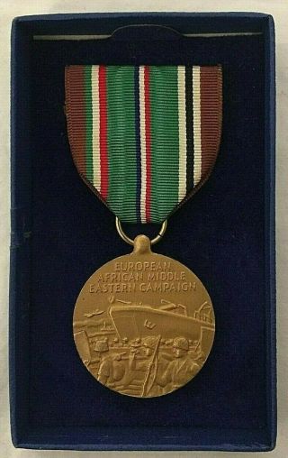 Ww Ii U.  S.  Navy European African Middle Eastern Campaign Medal Ribbon W/box