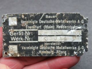 Vintage German Aircraft Part Data Plate 2