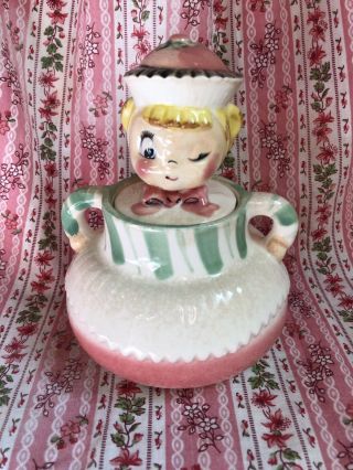 Vintage Enesco Sweet Shoppe Winking Cupcake Candy Girl Condiment Jar