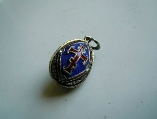 Very Rare Imperial Russian 84 Silver Enamel Easter Egg Pendant Faberge Design