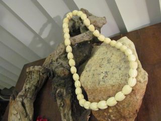 Vintage Carved Bovine Cow Bone Hawaiian Pikake Tulip Flower Head Beads Necklace