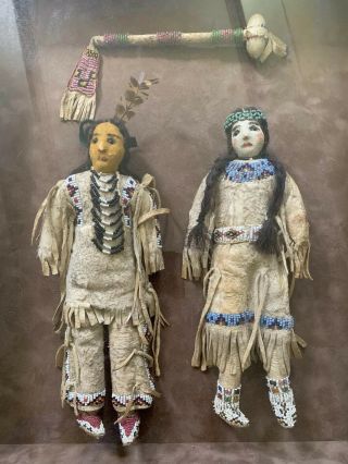 Antique Lakota Beaded Doll Pair C.  1919 Shadow Box Cameron Trading Post OG $3750 11