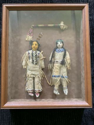Antique Lakota Beaded Doll Pair C.  1919 Shadow Box Cameron Trading Post Og $3750