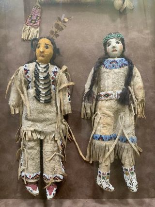 Antique Lakota Beaded Doll Pair C.  1919 Shadow Box Cameron Trading Post OG $3750 2