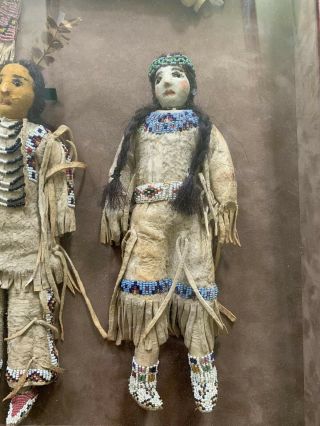 Antique Lakota Beaded Doll Pair C.  1919 Shadow Box Cameron Trading Post OG $3750 5