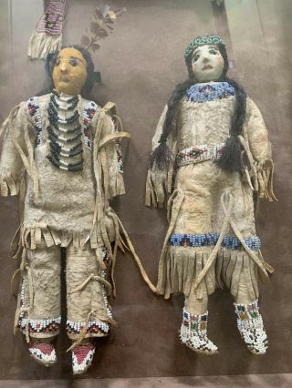 Antique Lakota Beaded Doll Pair C.  1919 Shadow Box Cameron Trading Post OG $3750 9