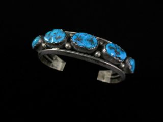 Vintage Navajo Row Bracelet - Sterling Silver And Turquoise