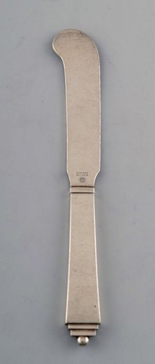 Georg Jensen Sterling Silver Pyramid Butter Knife In All Sterling Silver.