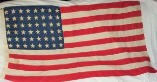 Vintage Ww2 Era? 48 Star Linen Fabric Stitched Stripes American Us Flag 3 
