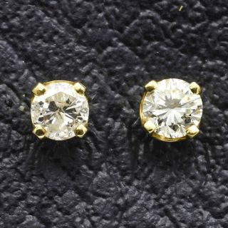 Estate 14k Yellow Gold Diamond Solitaire Screw Back Stud Earrings 0.  42 Tcw 0.  7gr