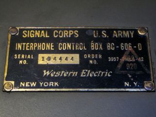 Wwii U.  S.  Army Signal Corps Interphone Control Box Bc - 606 - D