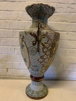 Vintage Antique Japanese Satsuma / Nippon Large Pottery Moriage Vase w/ Samurai 7