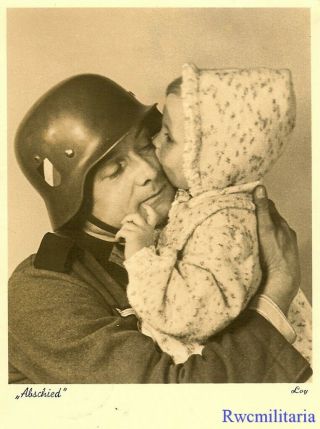 Lg.  Port.  Photo: Adorable Studio Pic Wehrmacht Soldier Holding Baby Daughter