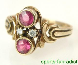 Victorian Diamond & Ruby 9ct Rose Gold Ornate Cocktail Ring Sz.  6.  5 Antique