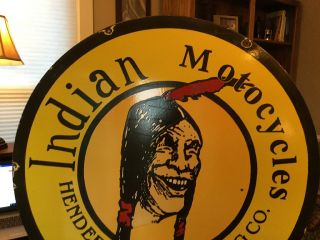 Very Large Vintage Indian Motorcycle Double Sided Porcelain Sign 42” 4