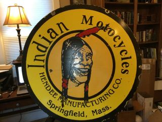 Very Large Vintage Indian Motorcycle Double Sided Porcelain Sign 42” 7