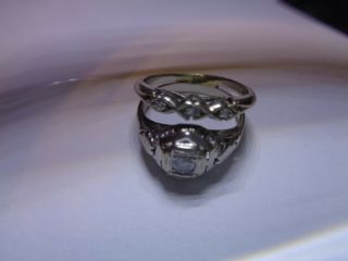 Antique Art Deco 14k White Gold Diamond Engagement Wedding Ring Set Sz 7