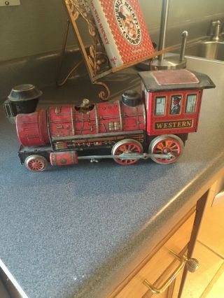 Antique Vintage Marx Tin Western Train Engine Battery Operated With Light