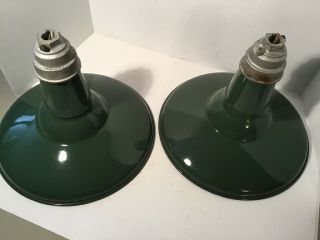 Vintage Benjamin Green Porcelain Enamel Barn Light,  14” Gas,  Industrial Set Of 2